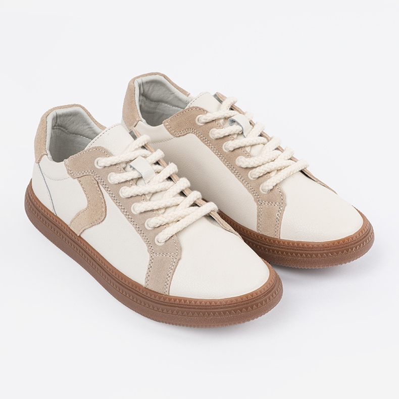 Sneakers en cuir féminin blanc et beige Sergio Leone 1