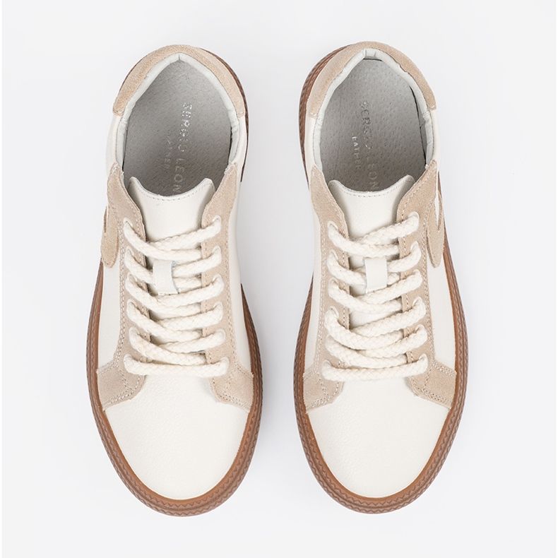 Sneakers en cuir féminin blanc et beige Sergio Leone 2
