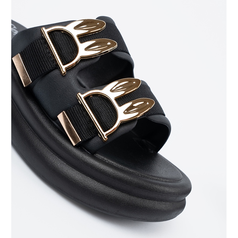 Seastar Pantoufles avec boucles dorées sur la plate-forme noir 2