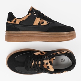 Baskets noires pour femmes avec inserts imprimés léopard le noir 5