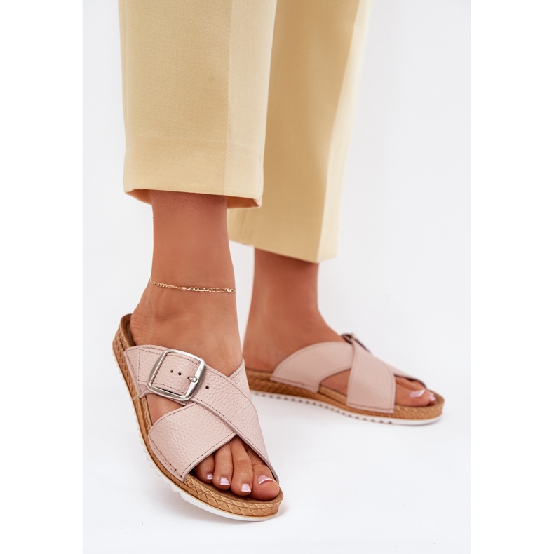 Slippées de cuir féminines avec boucle inblu vo0004gu rose 2 Slippées de cuir féminines avec boucle inblu vo0004gu rose 2