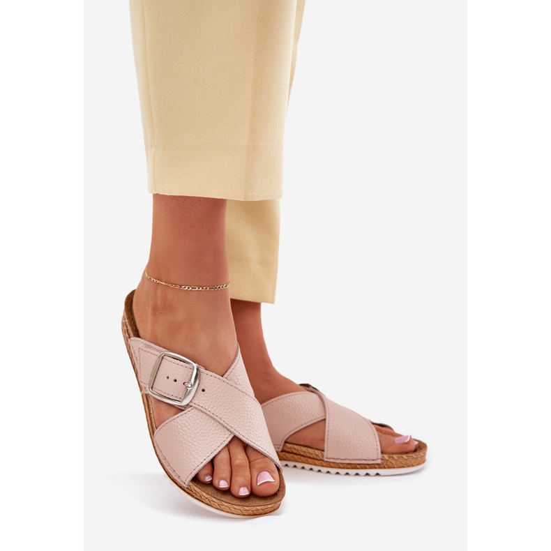 Slippées de cuir féminines avec boucle inblu vo0004gu rose 1 Slippées de cuir féminines avec boucle inblu vo0004gu rose 1