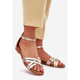 Sandales de cuir féminines à talons plats Maciejka 07029-25 Pln doré 1