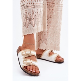 Les tongs des femmes crochet avec des boucles dorées boucles blanches 2