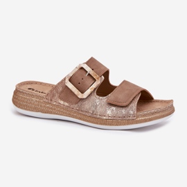Les tongs des femmes avec une boucle et un velcro inblu mk000013 brun 4
