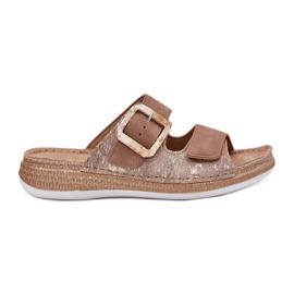 Les tongs des femmes avec une boucle et un velcro inblu mk000013 brun 7