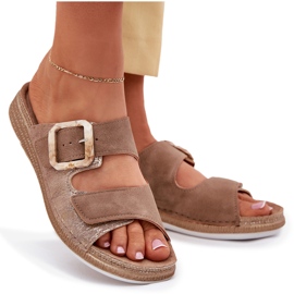 Les tongs des femmes avec une boucle et un velcro inblu mk000013 brun 8