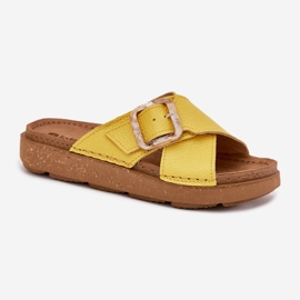 Les tongs en cuir des femmes avec INBLU ED0003IU Yellow jaune 4