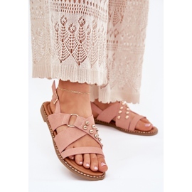 Sandales féminines à thèmes avec des goujons dorés roses 2