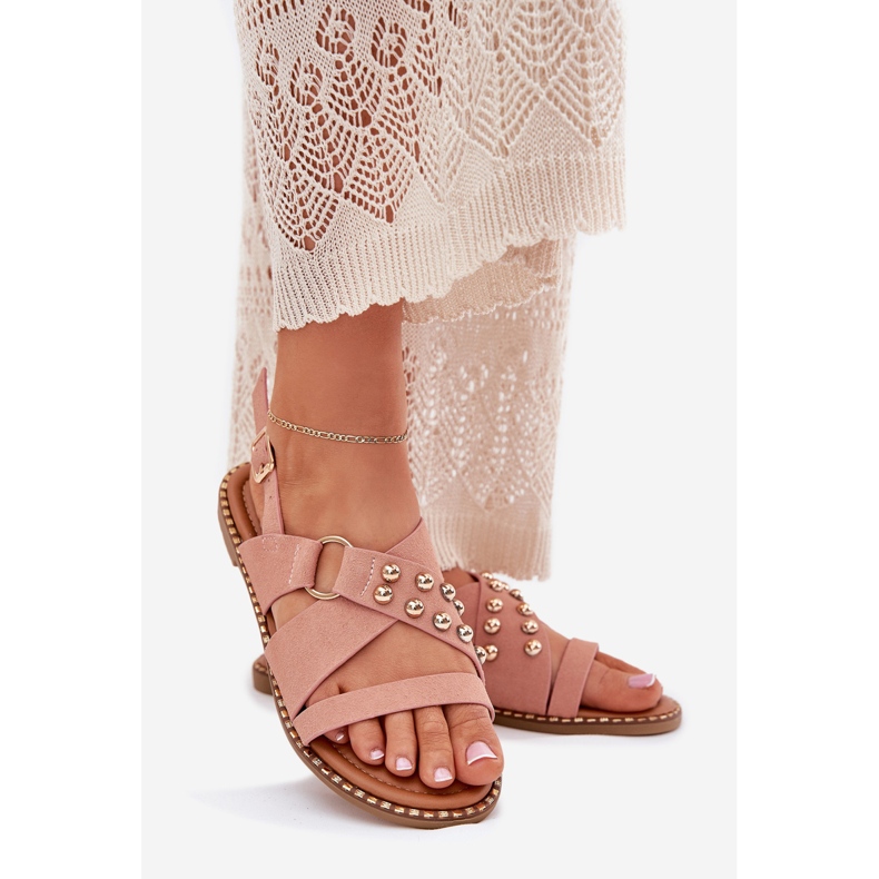 Sandales féminines à thèmes avec des goujons dorés roses 1