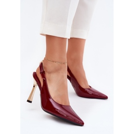 Peint à talons hauts avec un talon ouvert et des outils pointus bordeaux rouge 2