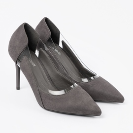 Goodin Pompes en daim gris avec inserts transparents 3