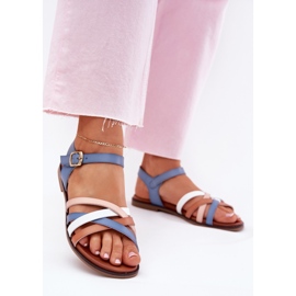 Sandales féminines avec Sergio Leone SK090H Blue Strips bleu 2