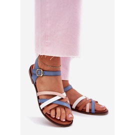 Sandales féminines avec Sergio Leone SK090H Blue Strips bleu 1