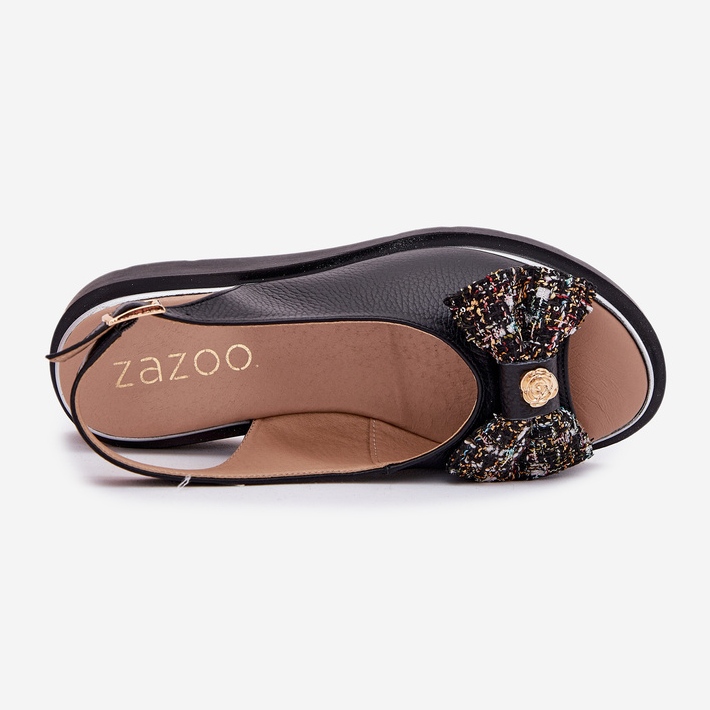Zazoo Sandales en cuir pour femmes en coin noir 2