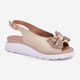 Sandales en cuir pour femmes avec un coin avec un arc beige zazoo 1882 4