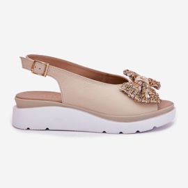 Sandales en cuir pour femmes avec un coin avec un arc beige zazoo 1882 8