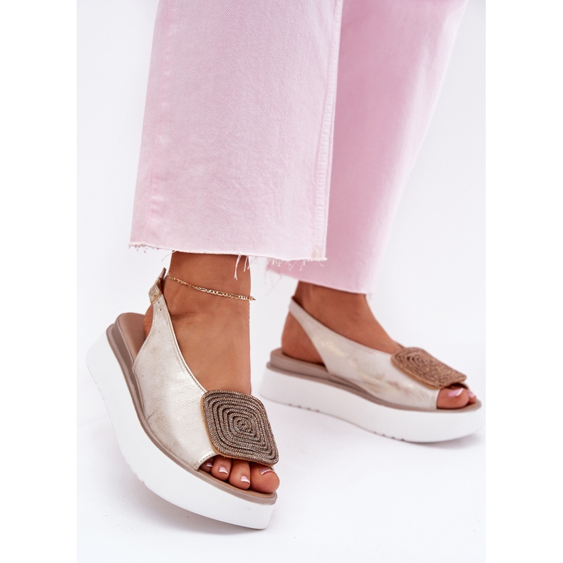 Zazoo 1786 Sandales en cuir féminines sur la plate-forme avec un ornement doré à l'alcool d'or 2