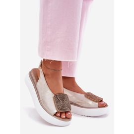 Zazoo 1786 Sandales en cuir féminines sur la plate-forme avec un ornement doré à l'alcool d'or 1