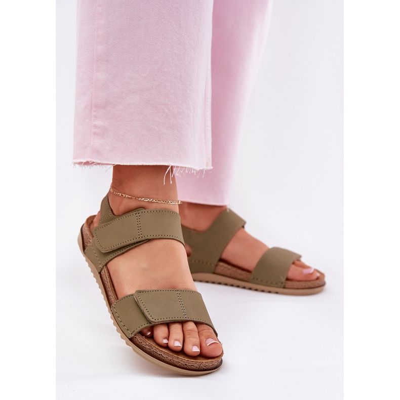 Sandales en cuir féminin inblu aa0001ki vert 2