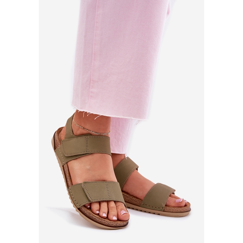 Sandales en cuir féminin inblu aa0001ki vert 1