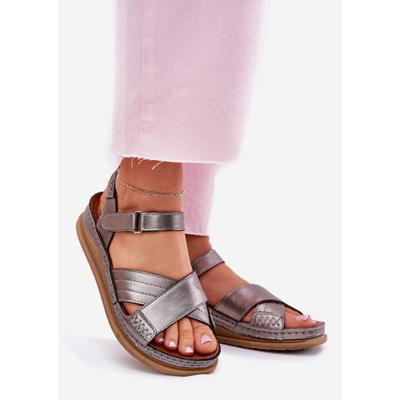 Sandales en cuir pour femmes sur la plate-forme de graphite Maciejka L7064-35 gris 1