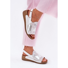Sandales en cuir pour femmes avec coin avec maciejka tresse l7067-11 blanc blanche 6