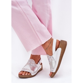 Sandales en cuir pour femmes avec coin avec maciejka tresse l7067-11 blanc blanche 7