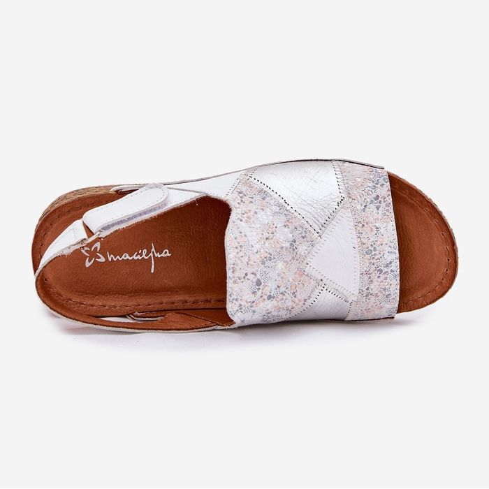 Sandales en cuir pour femmes avec coin avec maciejka tresse l7067-11 blanc blanche 2