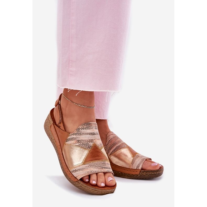 Sandales en cuir féminine avec coin avec maciejka tresse l7067-29 marron brun 1