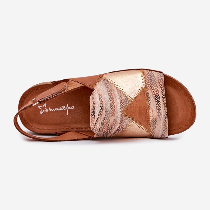 Sandales en cuir féminine avec coin avec maciejka tresse l7067-29 marron brun 2