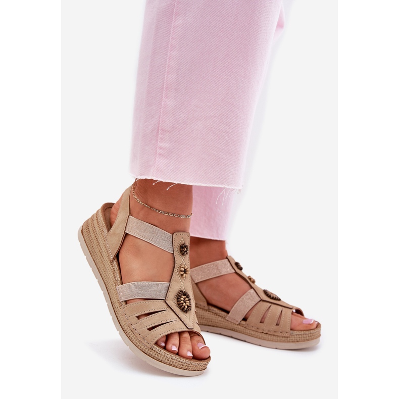 Sandales de coin pour femmes avec décorations beige inblu RV000015 1