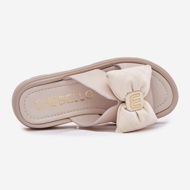 Les tongs en cuir féminin sur la plate-forme avec Chebello 4647 Beige 2