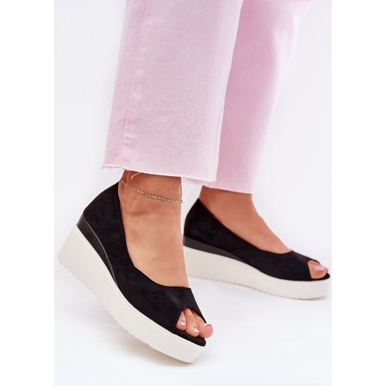 Sandales féminines pour un coin avec Eco Suede Black noir 2