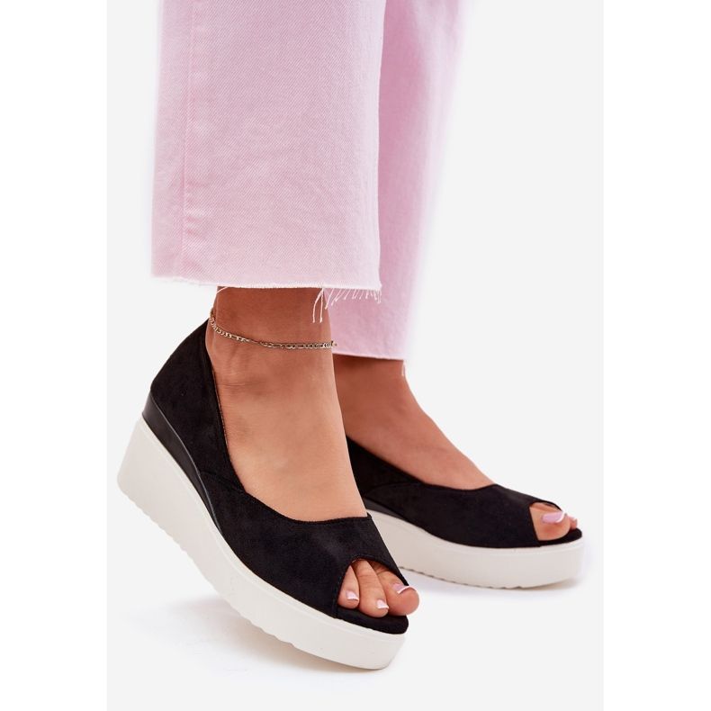 Sandales féminines pour un coin avec Eco Suede Black noir 1
