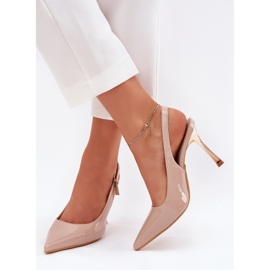 Peint à talons hauts avec un talon ouvert et des orteils pointus beige 3