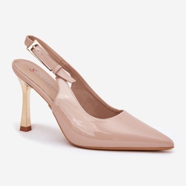 Peint à talons hauts avec un talon ouvert et des orteils pointus beige 4