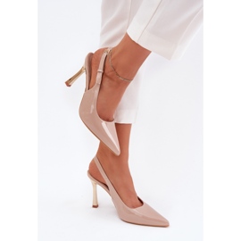 Peint à talons hauts avec un talon ouvert et des orteils pointus beige 5