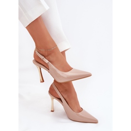 Peint à talons hauts avec un talon ouvert et des orteils pointus beige 7