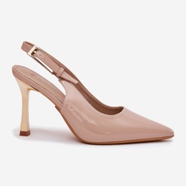 Peint à talons hauts avec un talon ouvert et des orteils pointus beige 8