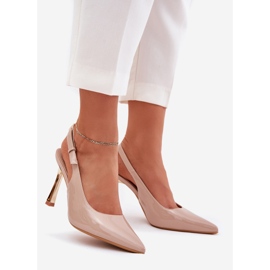 Peint à talons hauts avec un talon ouvert et des orteils pointus beige 1