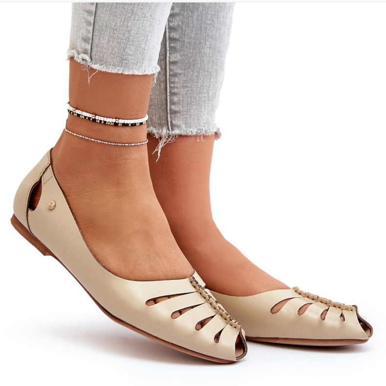 Zazoo 10009 Ballerinas pour femmes en cuir confortable beige 6