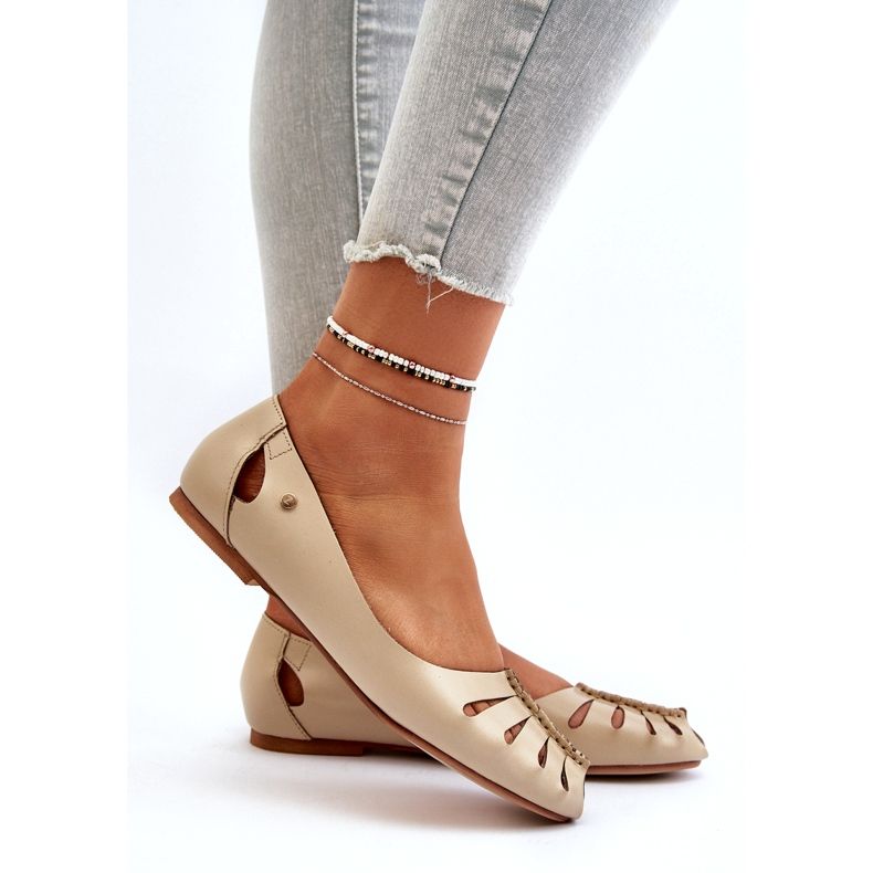 Zazoo 10009 Ballerinas pour femmes en cuir confortable beige 5