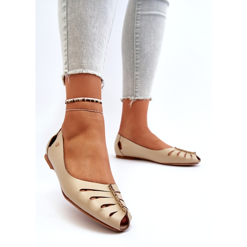 Zazoo 10009 Ballerinas pour femmes en cuir confortable beige 2