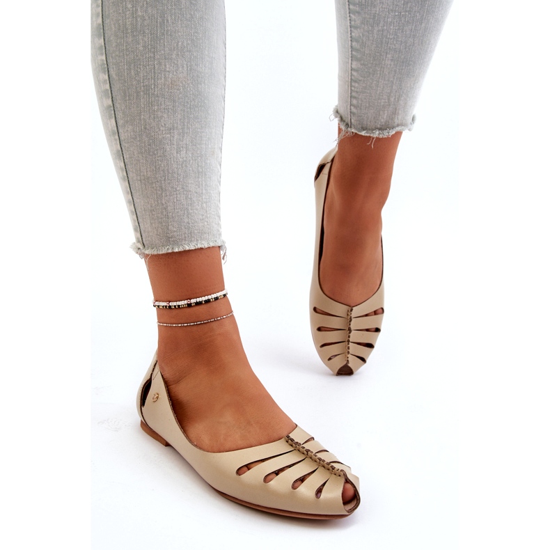 Zazoo 10009 Ballerinas pour femmes en cuir confortable beige 3