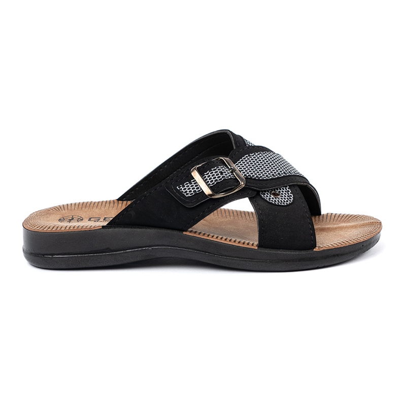 Shelvt Black Men's Slippers avec boucles le noir 1