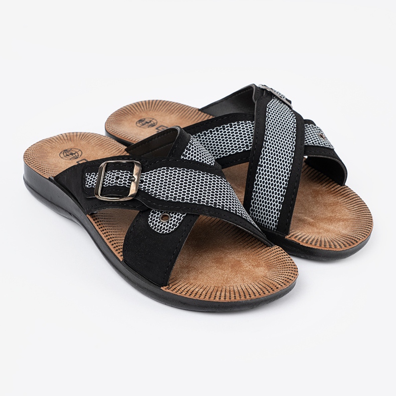 Shelvt Black Men's Slippers avec boucles noir 2