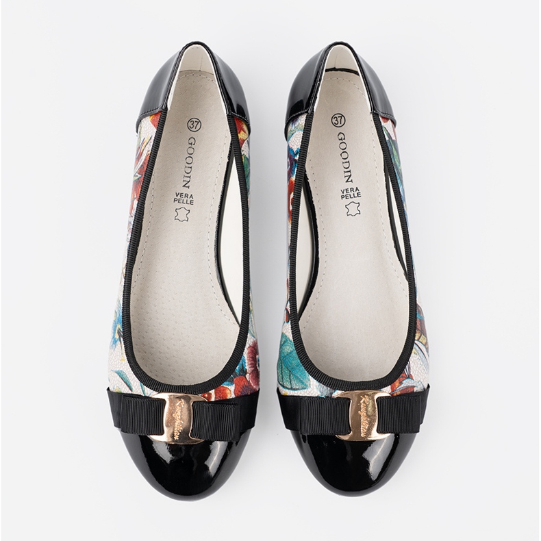 Goodin Ballerines noires et noires avec des fleurs blanche 2