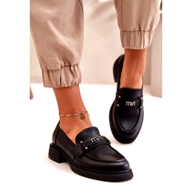 Mocassins en cuir naturel pour femmes Vinceza 91114 avec un ornement le noir 2