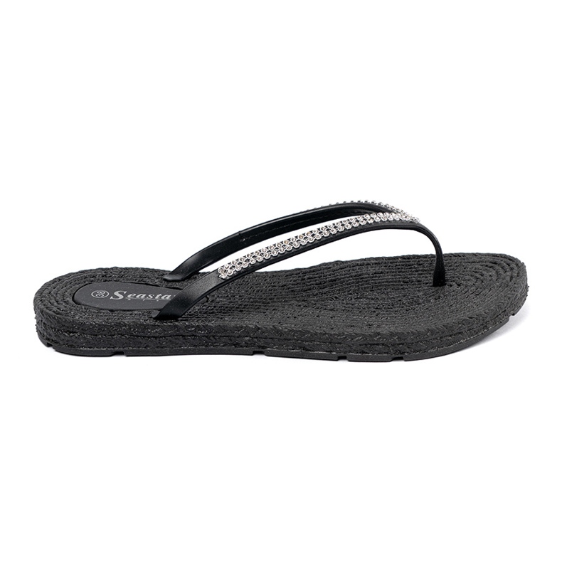 Seastar Black Flip -flops avec zircons le noir 2
